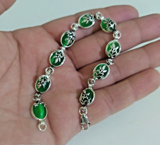 Ancient Vintage Victorian Bracelet Cuff Sterling Silver Engraved Jade Stone