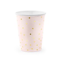 Pappbecher Zartrosa PüNktchen Gold 250Ml 6St - Einwegbecher Hochzeit Partybecher