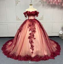 Red Quinceanera Dresses 3D Flower Off Shoulder Sweet 15 16 Ball Party Gowns