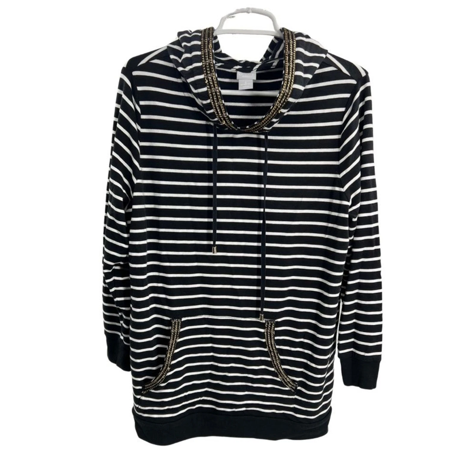 Chico’s Zynergy 2 modal blend 12/14 L striped gold chain hoodie casual travel