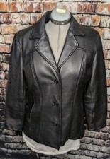 Wilsons Leather Womens Jacket Large 10 Button Heavy Duty Car Church Coat Black