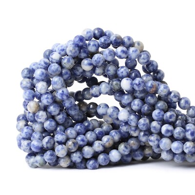 60PCS 6mm Natural Blue White Sodalite Gemstone Round Loose Beads for Jewelry ...