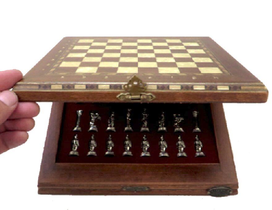  Luxury Chess Set - Antique Walnut Board in Mosaic Art with  Bzyantin Chess Pieces - 10 - Gift Item : Toys & Games