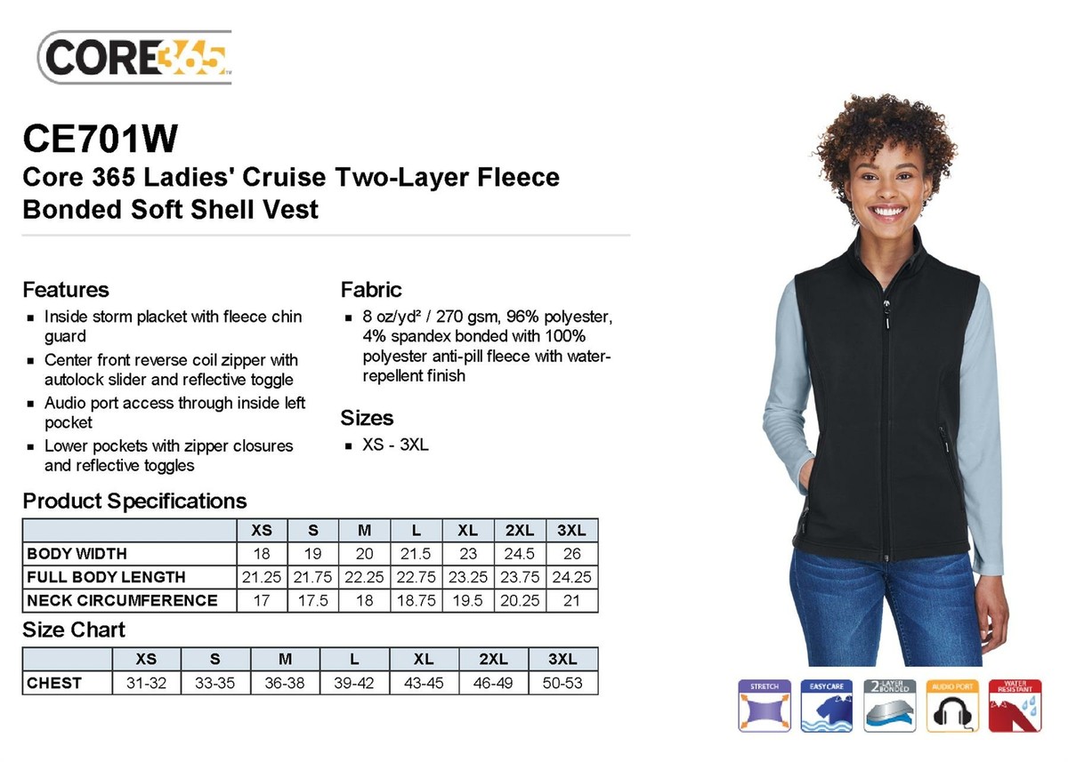 Core 365 Womens Cruise Two-Layer Fleece Bonded Soft Shell Vest