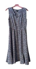 Talbots Paisley Print V Neck Sleeveless Midi Dress Navy Blue Women's Size 4