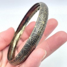Vintage Brass Bangle Bracelet Antique Gold Geometric Triangle Tribal Retro Boho