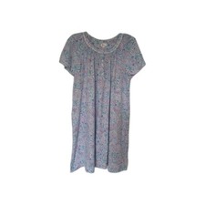 Aria Ladies Nightgown Sz L Cotton Blue Paisley Raglan Sleeves Smocked Pockets