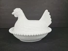 Indiana Milk Glass Hen On Nest vintage candy container 5 1/4" tall white chicken