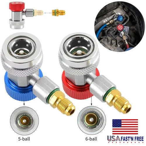 R134A Quick Coupler Adapter & 1/4" Flare Fitting, Adjustable HP & LP Connector