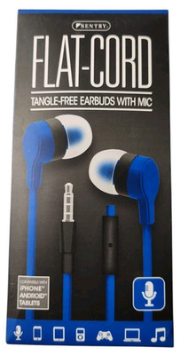 THREE Sentry Flat-Cord Tangle Free Earbuds With Mic  BLUE/RED/BLACK