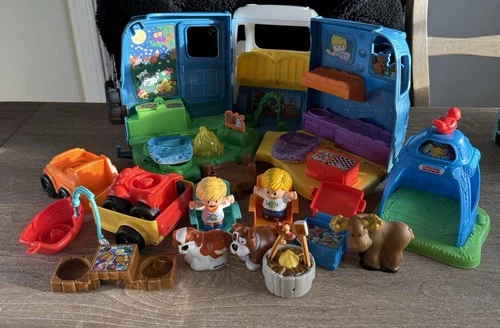 Fisher Price Little People Camper with Tent, Car, and Figures Vintage