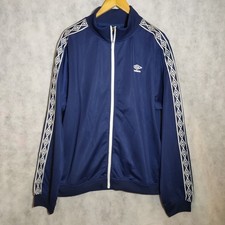 Mens Umbro Retro Taped Tricot Jacket XXL Active Style Full Zip Navy Blue New