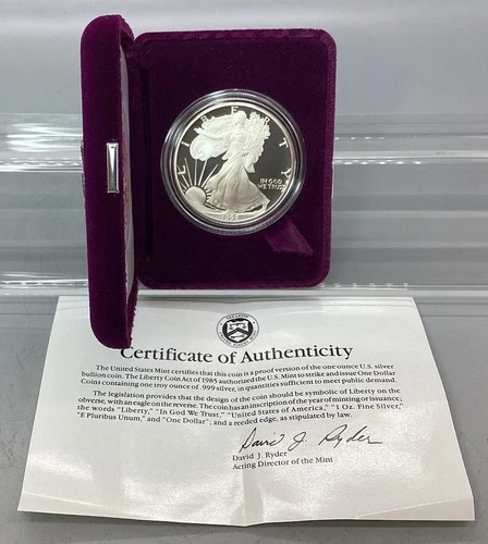 1992 S Proof American Silver Eagle - With Box & CoA