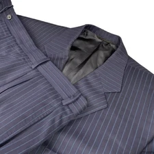 Holland & Sherry Men’s 100% Wool Bespoke 3-Button Suit Navy Stripe • 46R | 40x28
