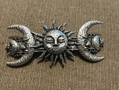 Sun & Moon Stars Gothic Punk Aztec Alternative Witchy Silver Black Hair Clip