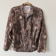 Zenergy by Chicos Leopard Print Full Zip Track Jacket Brown Animal Print Size 2