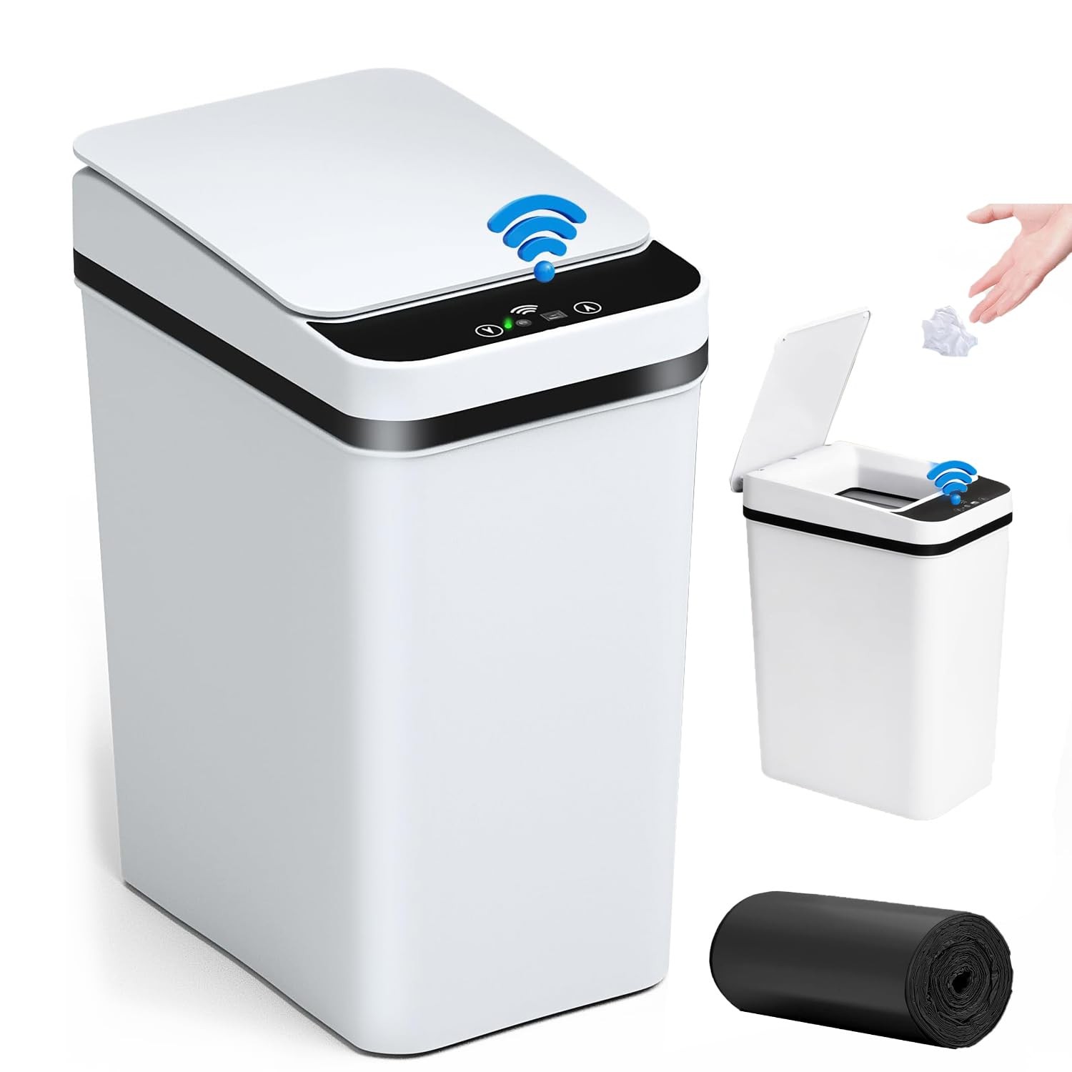 CHAMSUREUK Smart Touchless Bathroom Trash Can 10L Automatic Motion Sensor Rub...