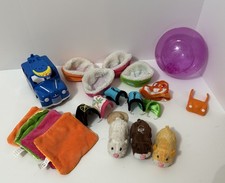 Zhu Zhu Pets Lot of 3 Pets & 16 Accessories & Hamster Ball, Scoodles, And More