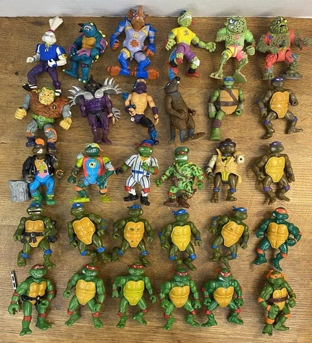 Lot 30 Vintage TMNT Figures 1988-1994 + Soft Head Turtles Accessories