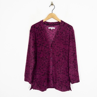 Carole Hochman Leopardenmuster Strickjacke Gr. S weiches Fleece Lounge Nachtwäsche