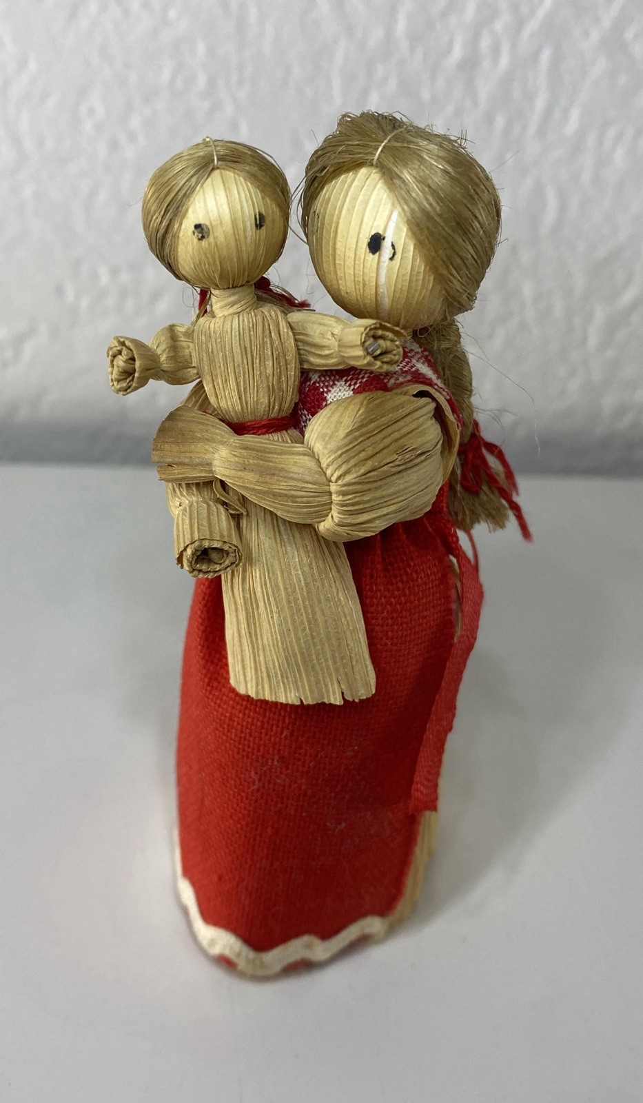 VTG Folk Art Corn Husk Doll, Girl, Mom, Baby, Child, Czechoslovakia