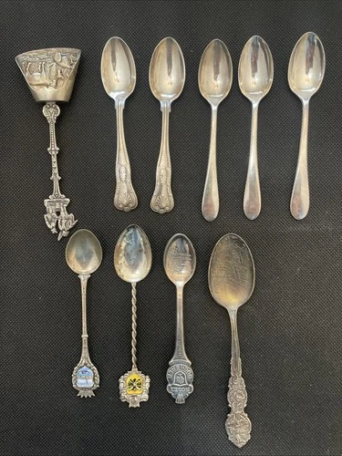 Mixed Lot 10 Vintage Sugar Spoons Souvenir & Reed Barton &  One Sterling