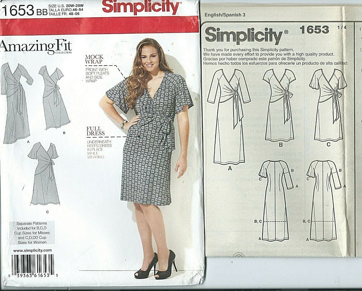 S 1653 sewing pattern Mock Wrap DRESS Queen 20W-28W sew C, D, DD cup sizes UNCUT S 1653 sewing pattern Mock Wrap DRESS Queen 20W-28W sew C, D, DD cup sizes UNCUT