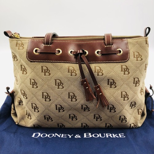 Dooney & Bourke Signature DB Monogram Logo Handbag Shoulder Bag Satchel Canvas - Picture 2 of 22
