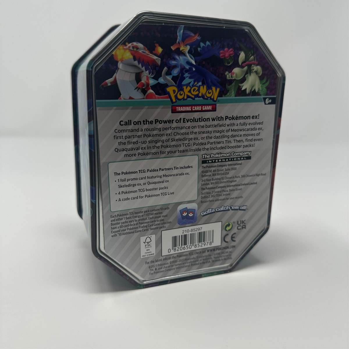 Pokemon TCG: Paldea Partners Meowscarada EX Tin - Mit 4 Boosterpacks & Ex-Promokarte