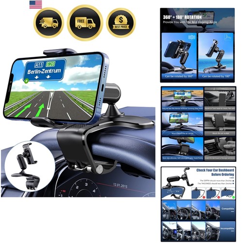 Car Phone Mount 360 Rotation Adjustable NonSlip Secure Dashboard Clamp Stand - 第 1/8 張圖片