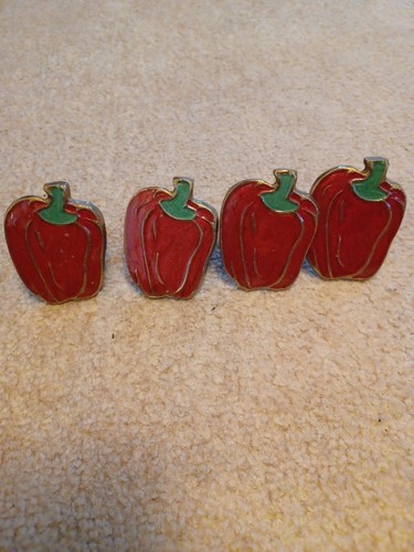 4 Vintage MCM Brass and Enamel Red Apple Napkin Rings Dining Table Accent - Picture 3 of 4