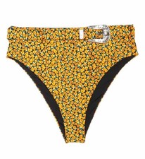  227 Onia Women's Black Floral Belted High-Cut Cheeky Bikini Swim Bottom Size L