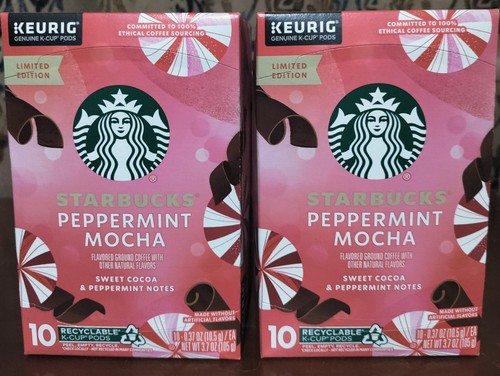 2 Limited Edition Starbucks Peppermint Mocha K Cup Coffee 10 Packs BB 03/25