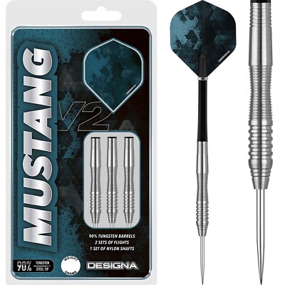 Mustang V2 90% Tungsten Darts 23g 25g Silver Scallop Razor Grip + Flights Option