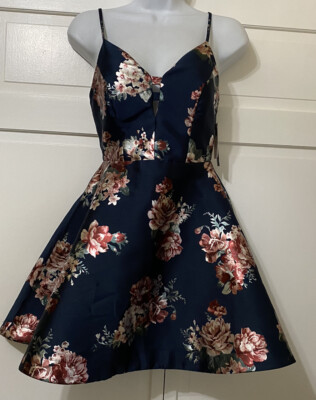 NWT SPEECHLESS Women Navy Floral Sleeveless Mini Party Fit Flare Dress  Juniors 0 | eBay