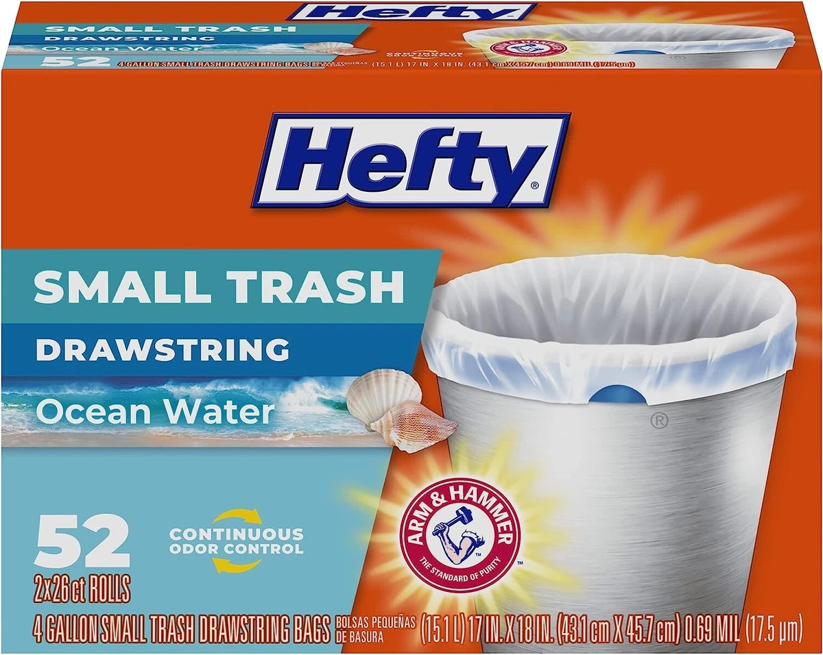 Hefty Small Trash Bags, Ocean Water Scent, 4 Gallon, 52 Count