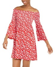 Michael Kors Women's Smocked Off-Shoulder Red & White Dress Size Small New