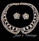 Vintage Kramer of NY Signed Clear Rhinestone Choker Necklace & Earrings