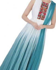 white and sea green dress