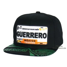 MEXICO Hat State License Plate Snapback Flat Bill Black Baseball Cap- GUERRERO