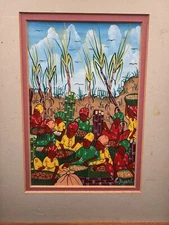 Original Haitian Folk Art Painting Signed B. Augard, Caribbean Naïve Art bright