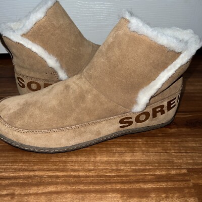 SOREL Women's Suede Nakiska Tan Ankle Bootie Slippers Size 11