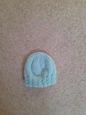 New hand knitted mint green cable border baby hat size 0-3 months