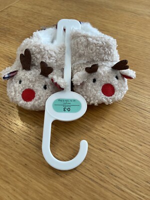 months GEORGE UK Baby Cream Fleece Reindeer Slippers