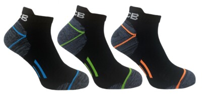 3er-Pack JCB schwarz/neon technische Sneaker-Einlagen Socken UK-Größe (6-8,5 & 9-12)