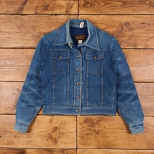 Vintage Eddie Bauer Denim Jacket M 80s Lined Down Outdoors Blue Womens Snap