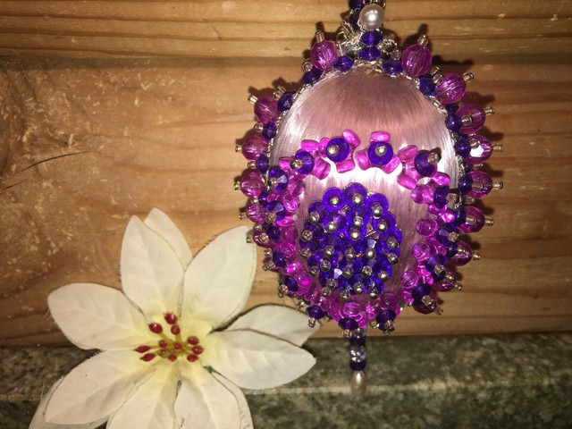 Vtg Handmade Beaded Sequin Push Pin Christmas Ornament 3" Purple Satin ...