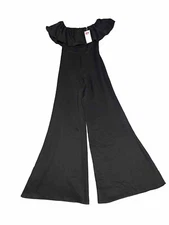 Wildfox Jumpsuit Womens Small Black Wide Leg Harlow Off Shoulder Ruffle