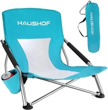 HAUSHOF Beach Chair Mesh Back Foldable High/Low Back W/Lightweight Carry Bag