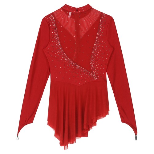 Lyrical Women's Ice Skating Dress Long Sleeve Figure Skating Leotard Dance Dress - Picture 62 of 127